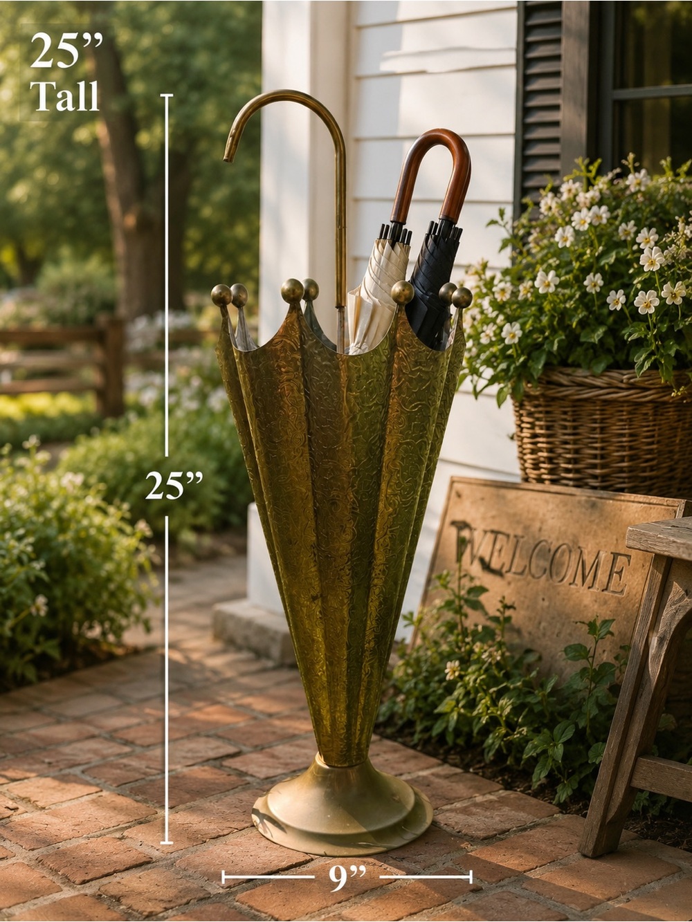 Brass Umbrella Stand - Gold Toned Metal